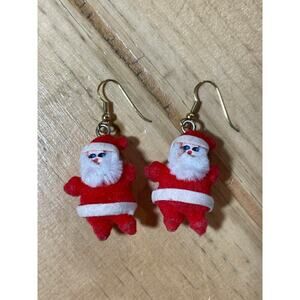 Vintage Velvet Red dangle Santa Claus Earrings. Handmade and Hand painted face